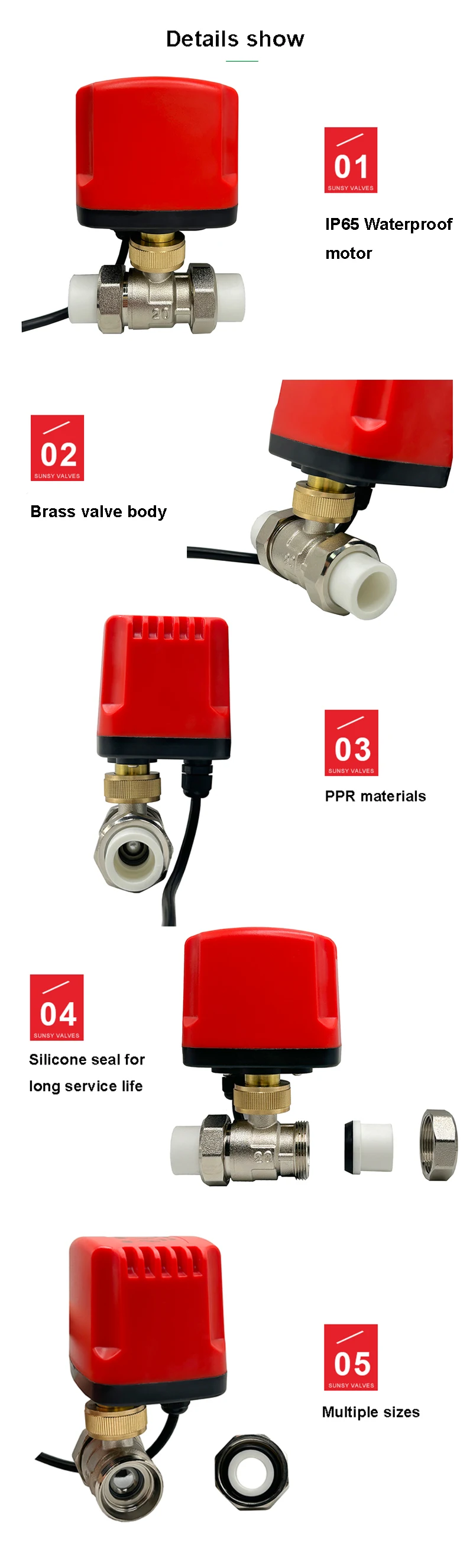 Électrovanne 3/4'' 1'' 1-1/4'' 2'' PPR IP65 Waterproof Motorized Ball Valve 2 Way Brass Electric Ball Valves Big Torque Metal Motors Eau et vapeur — détail 2