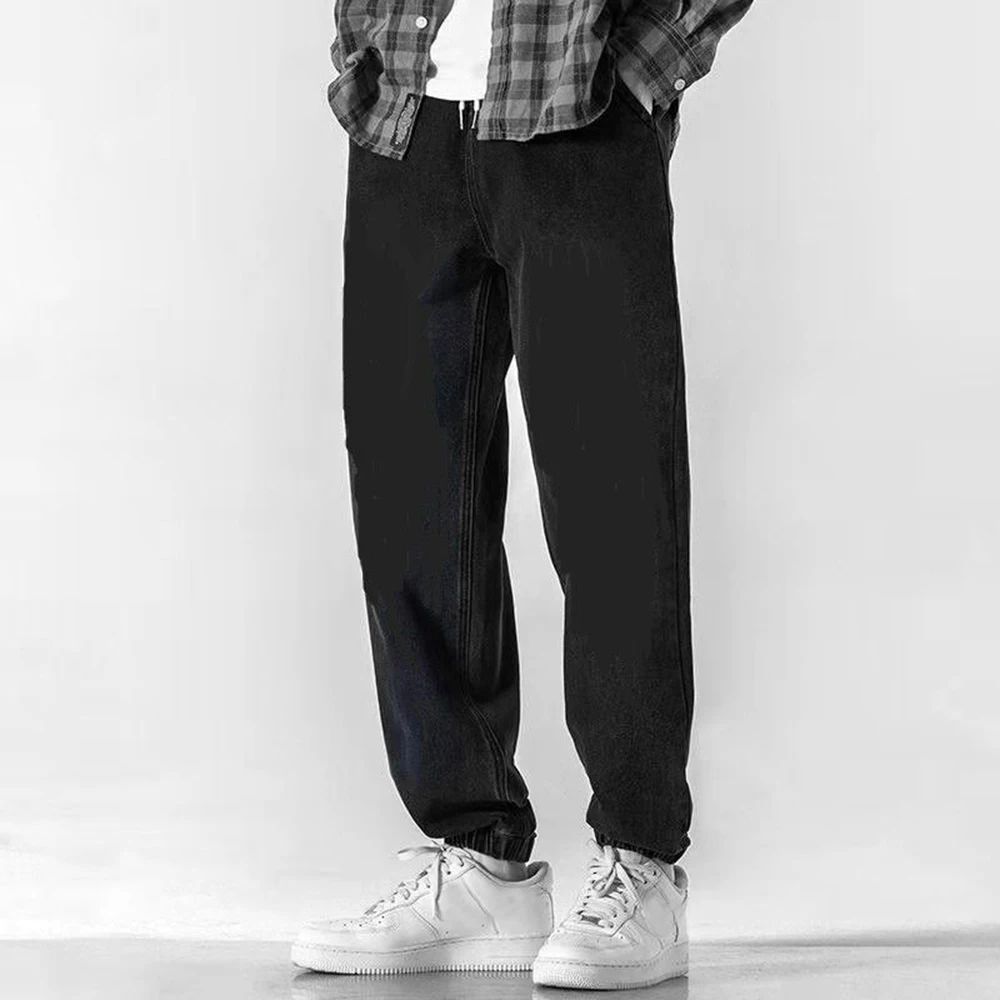 Invisible Open Crotch Outdoor Sex Men's Four Seasons Streetwear Jeans Men Black Drawstring Casual Pants Loose Wide Leg Trousers