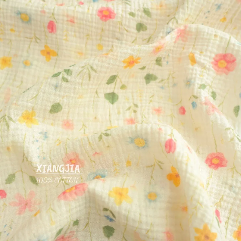 135x50cm Colorful Flower Double Layer Cotton Crepe Baby Bib Drooling Scarf Hair Tie Pajamas Towel Sewing Cloth