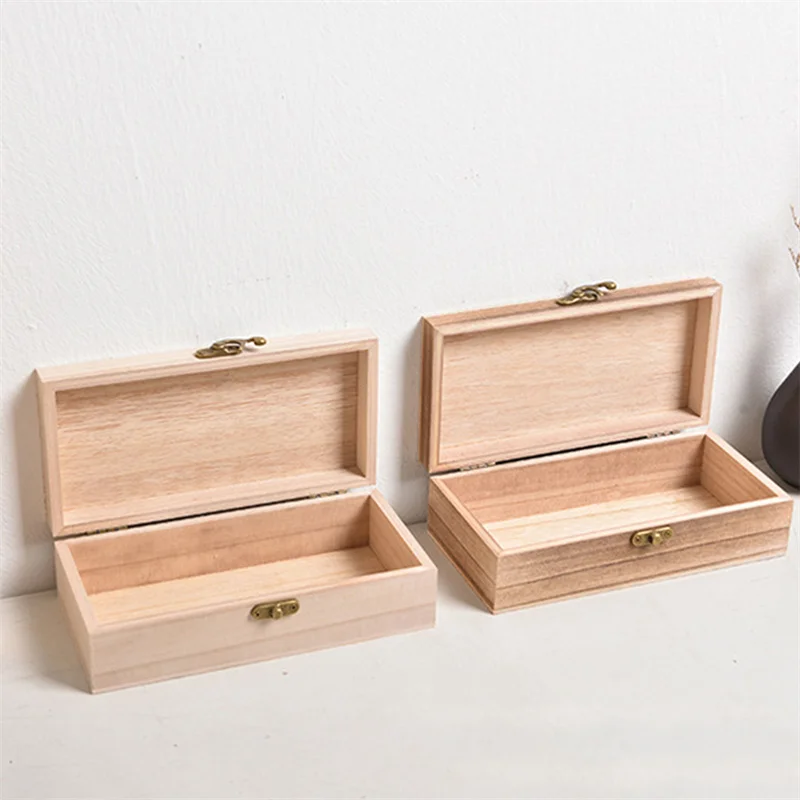 1Pc Retro Jewelry Box Organizer Desktop Natural Wood Clamshell Storage Case