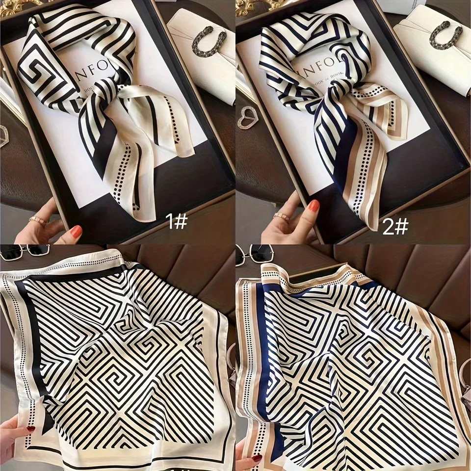 Elegant Nordic Style All Seasons Scarf Faux Silk Shawl Bandana Simple Chic Decorative Wrap For Women Square Scarves