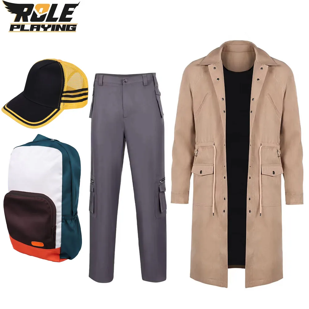 Disfraz de Dustin Cos Henderson, abrigo, pantalones, sombrero, mochila, traje de rol para hombres, accesorios de fantasía, traje de fiesta de Carnaval y Halloween