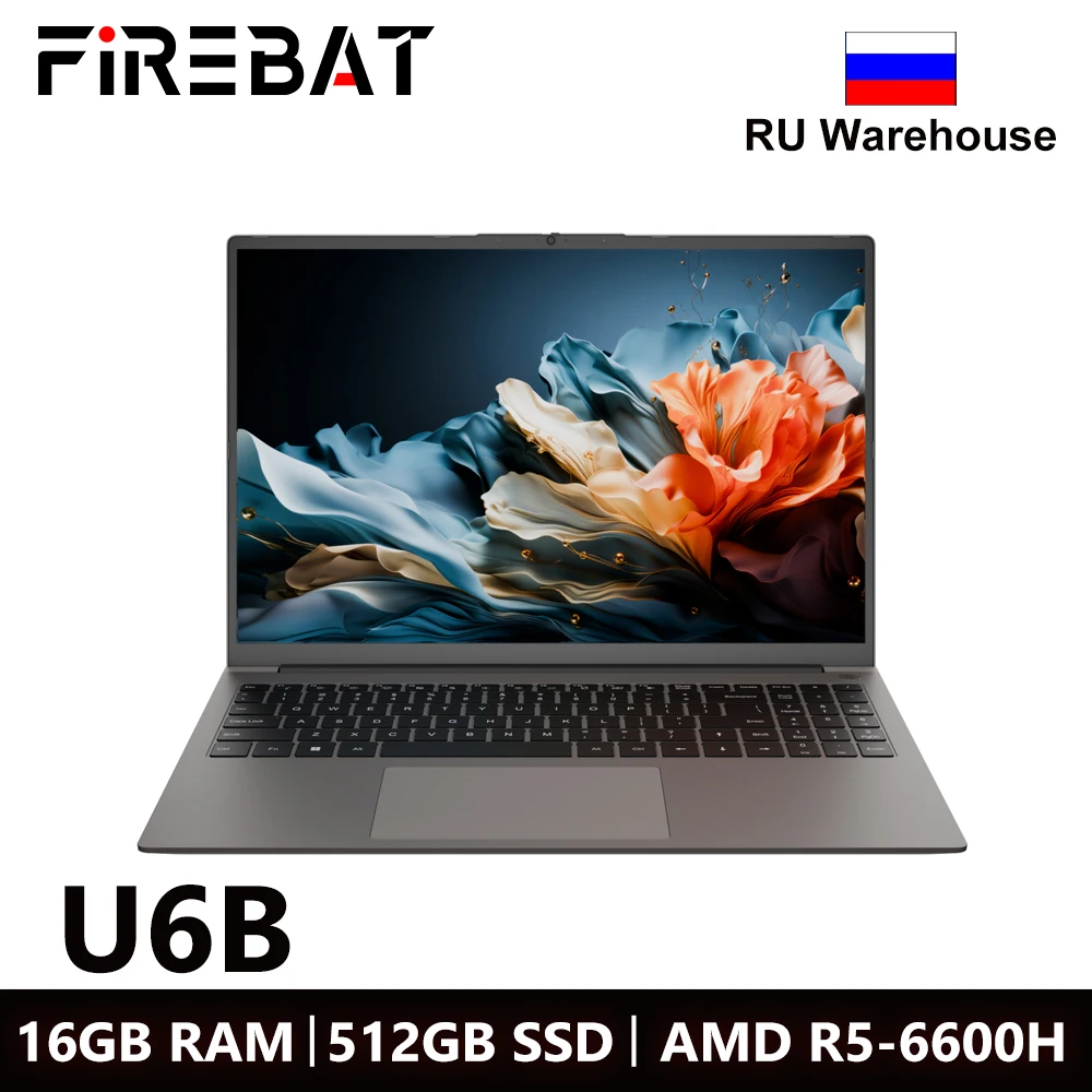 FIREBAT U6B 16 Inci AMD Radeon 660M Ryzen5 6600H DDR5 120Hz 2.5K Wifi6 BT5.1 16GB 512GB Laptop Notebook Bisnis Gamer Gaming