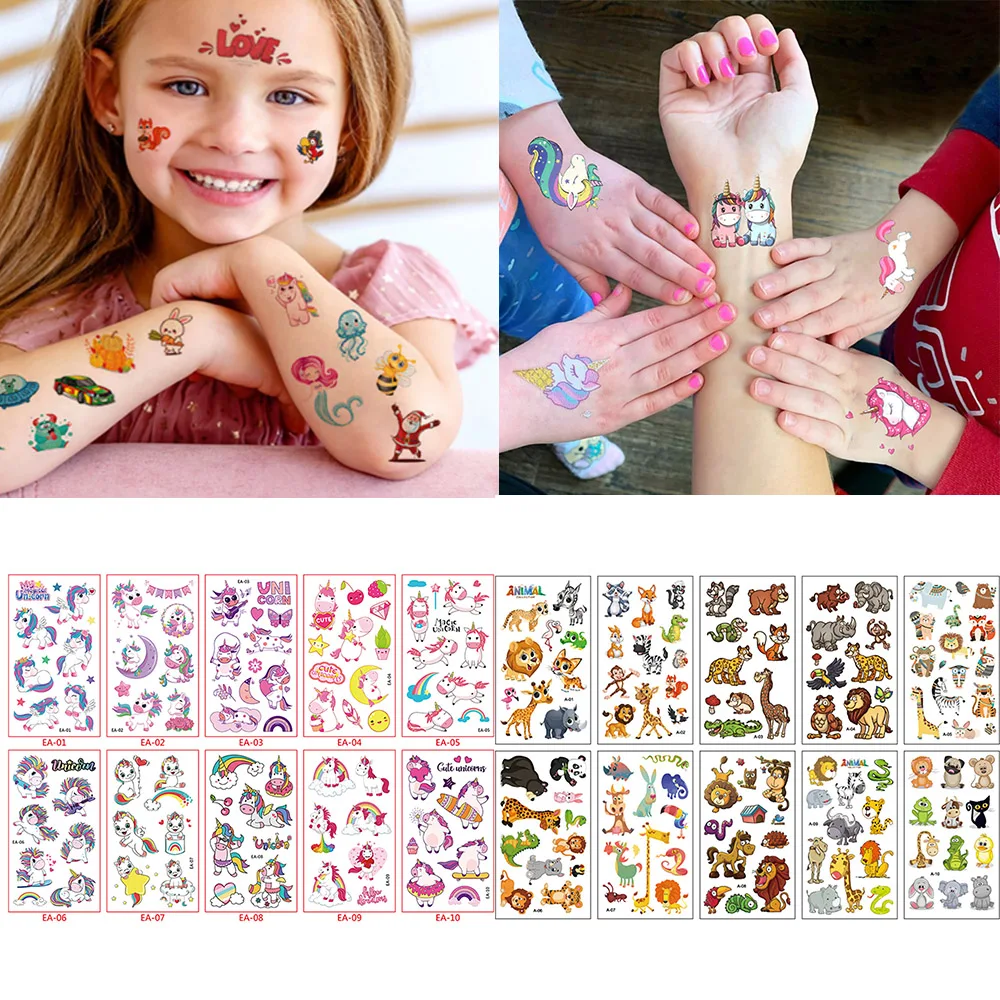 10pcs Birthday Party Tattoo Stickers for kids Unicorn/Mermaid/Dinosaur/Woodland Theme Party Temporary Tattoo Boy Girl Party Gift