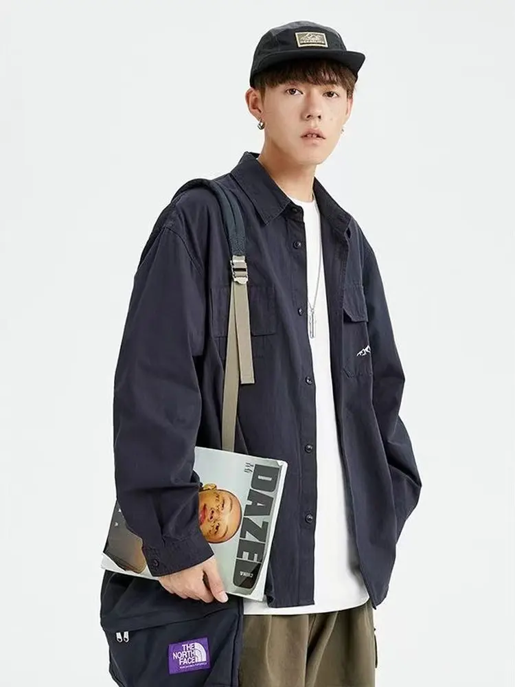 

Мужская повседневная хлопковая длинная куртка Sve irt Pure Color с отложным воротником, верхняя одежда, осенняя новинка, универсальная свободная посадка irt