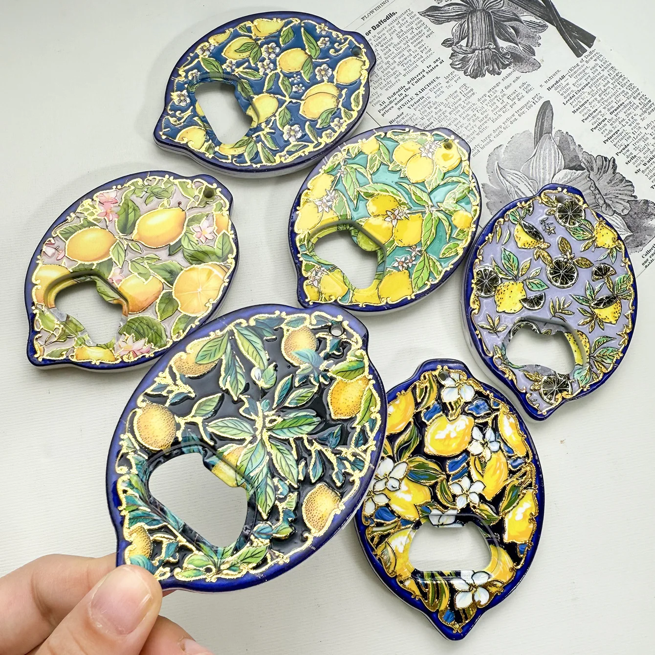 Lemon Fridge Magnets Bottle Opener Resin Embossing Gold Hot Stamping Refrigerator Magnets Sticker Gift Home Decoration