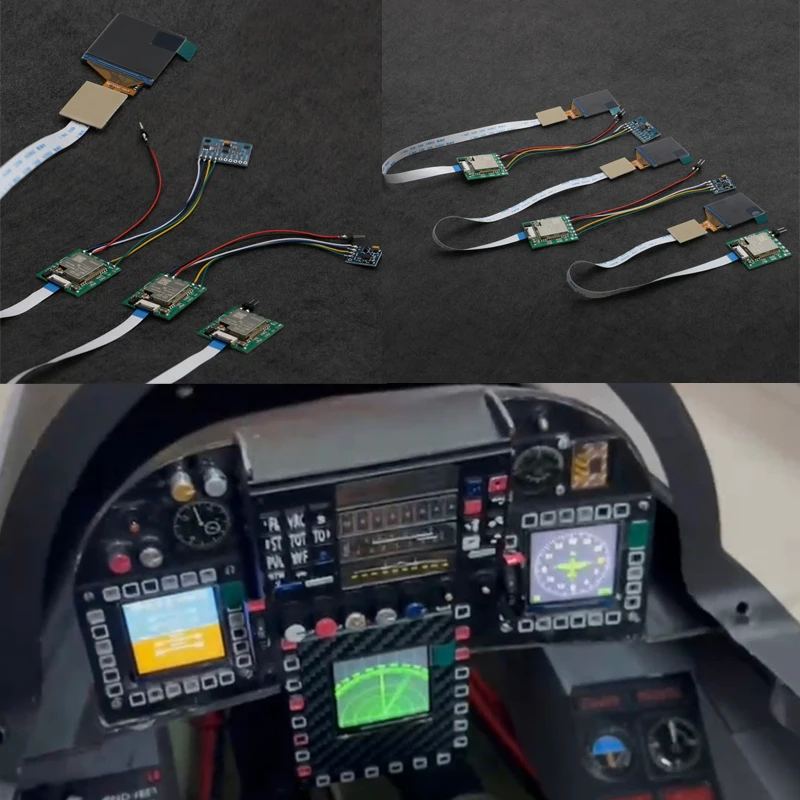1PCS Flight Simulator Cockpit Instrument Panel Attitude Indicator/Compass/Radar 1.3inch Screen for RC Fixed-Wing Plane Dashboard