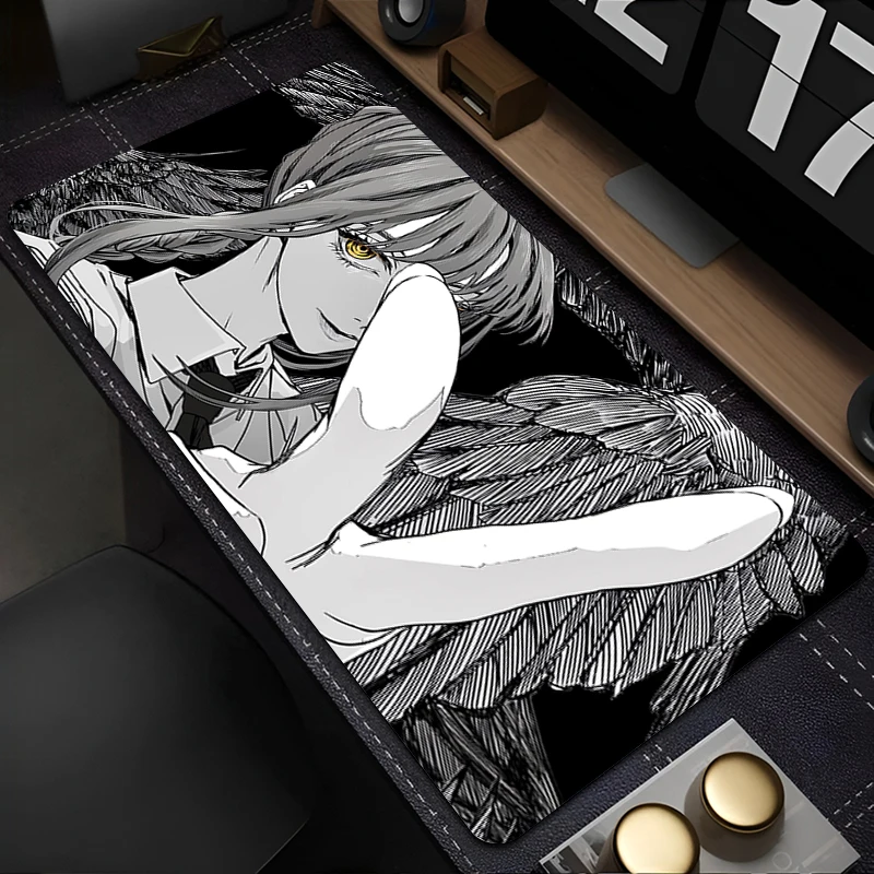 Alfombrilla de ratón para ordenador portátil, alfombrilla de ratón abstracta de Manga blanca y negra, alfombrilla de escritorio para hombre con motosierra de Anime japonés, PC Kawaii Girl Makima, alfombrilla para teclado HD