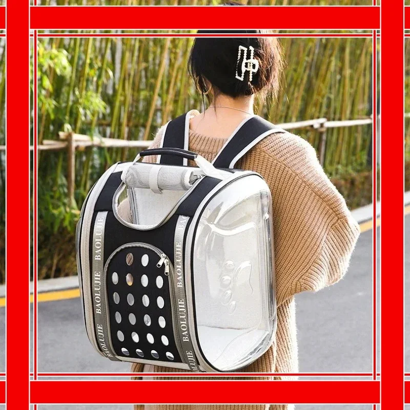 FurStar00 Breathable Cat Carrier Bag Large Capacity Cat Dogs Carrying Backpack Portable Transparent Carrying Shoulder Bag Pet Su