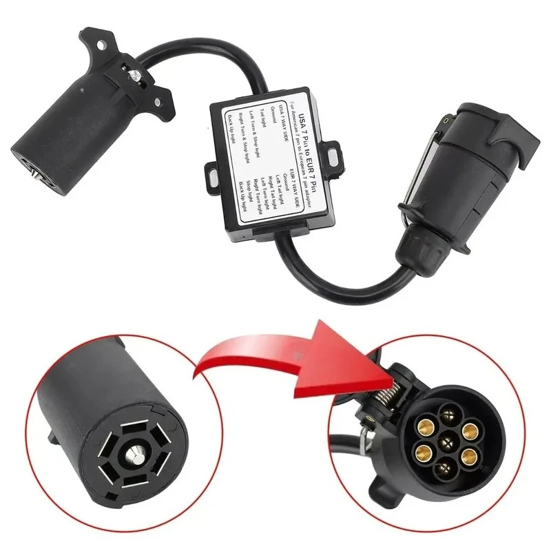 7-Pin Trailer Connector for American to European Conversion with Separate Brake Light Tail Light and Dust-Proof Design