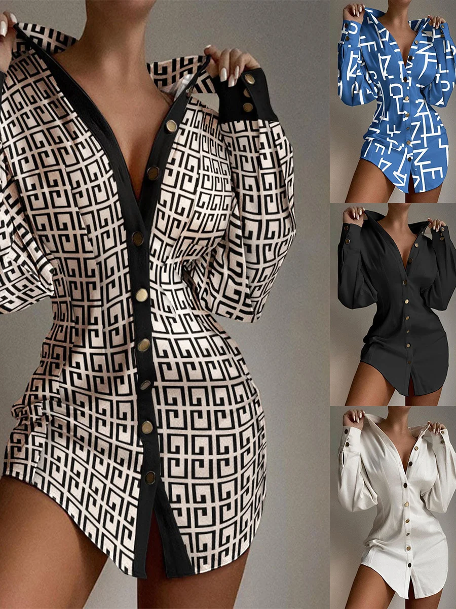 

Женская круглая повседневная одежда с принтом Ne Long Sve irt и пуговицами, свободная посадка, весенний сезон, Fem ence