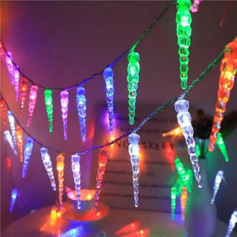 LED Fairy String Lights Christmas Icicle Hanging Lights Battery Powered Xmas Tree Bedroom Window Party Home Decor
