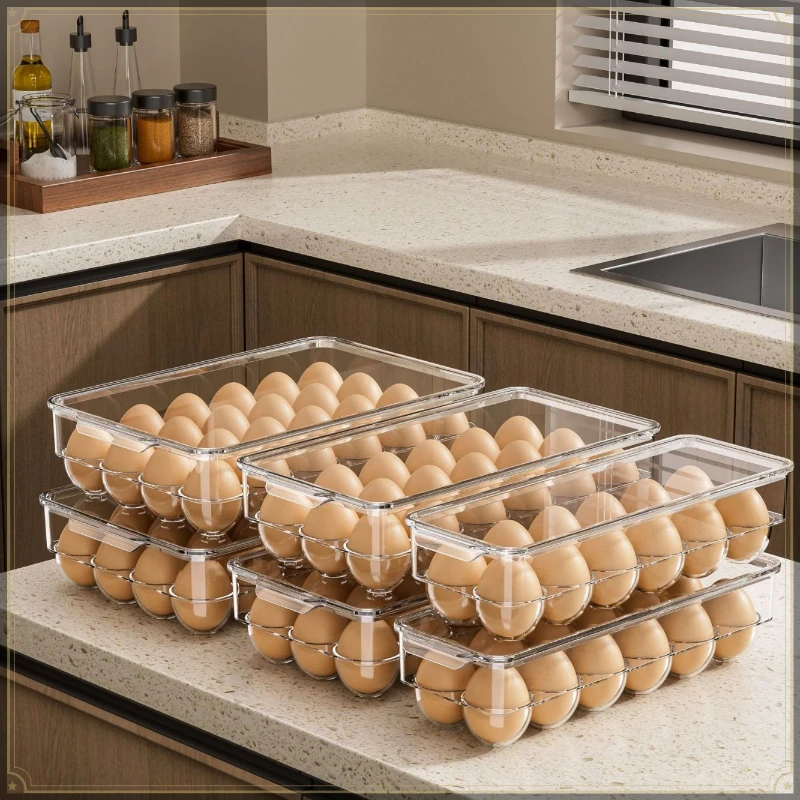 Food Grade PET Egg Storage Rack Large Capacity Dustproof Transparent Visible Kitchen Egg Fresh Keeping Organizer Container