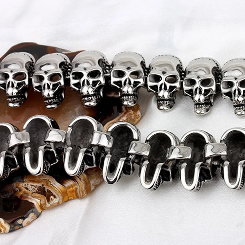 24mm Punk Retro Biker Chain Skeleton Skull Necklaces Men Rock Hiphop Stainless Steel Charm Long Necklace Jewelry