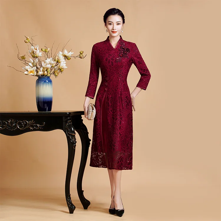 Yourqipao Chinese Mother of The Bride Wedding Party Dresses Mother Cheongsam Bridal Guest Prom Gowns for Large Size Women