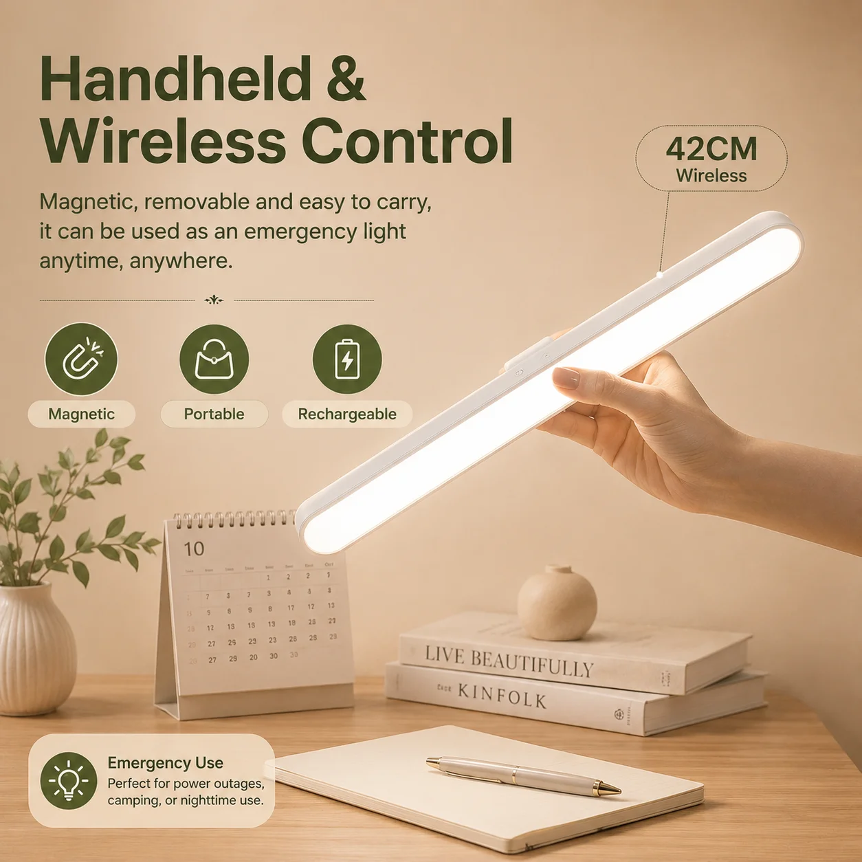42cm LED Under Cabinet Light USB Rechargeable Magnetic Closet Light with Remote Control Dimmable 3 Color Modes image 4