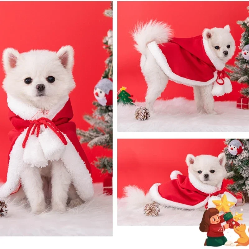 Cat Christmas Hooded Cloak Pet Dog Costume Cape with Hat Cute Kitten Puppy Red Poncho Santa Claus Cosplay Robe for Xmas Party