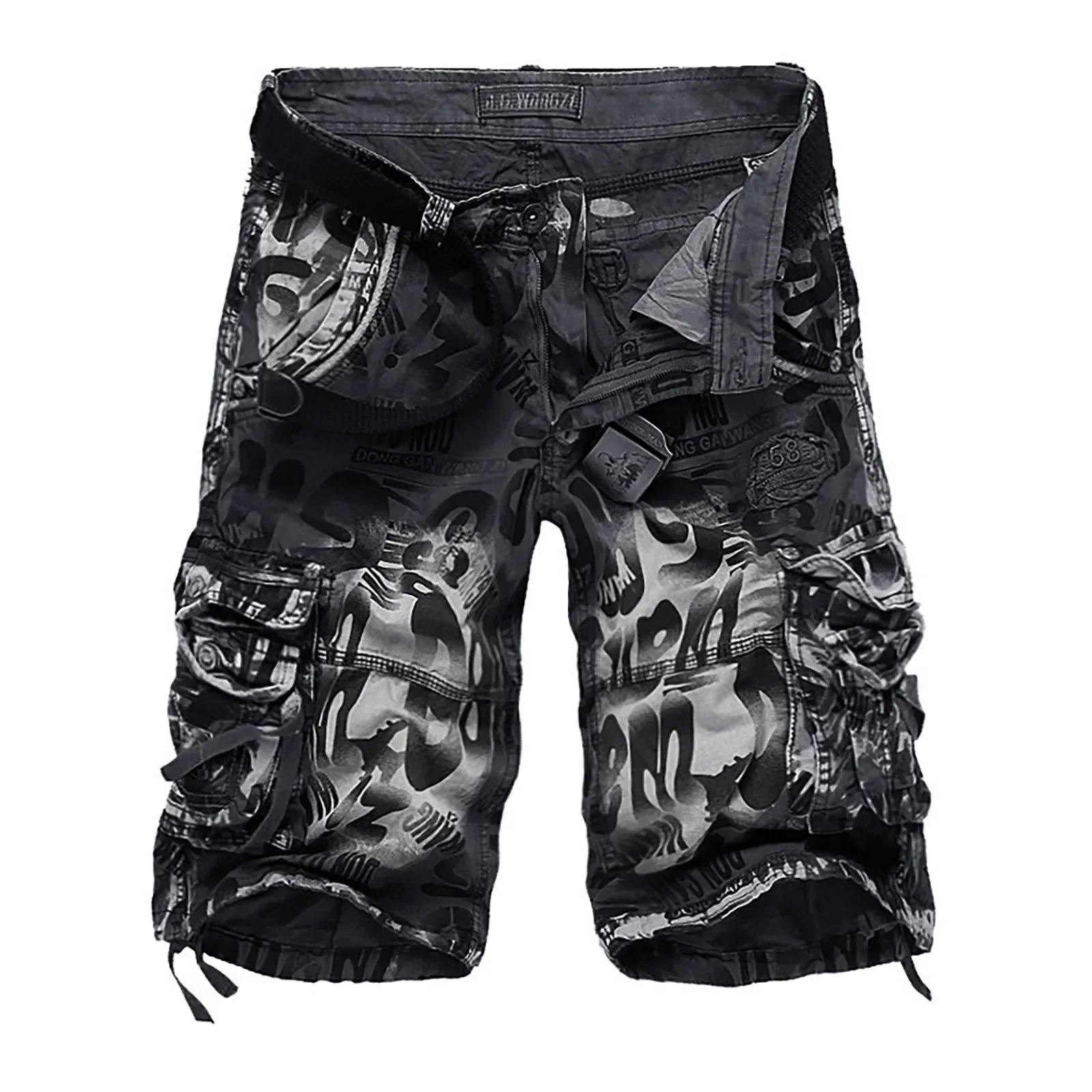 Men'S Camo Cargo Shorts Relaxed Fit Pocket Outdoor Cargo Shorts High Street Trousers Cotton Big Size Oversized Trousers