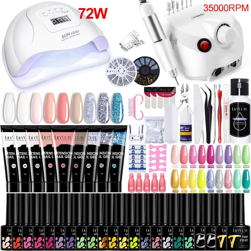 

LILYCUTE Manicure Set For Nail Extensions Gel Nail Polish Set Acrylic Kit Nail Gel Kit With UV Nail Lamp Gel Kits Nail Tools Set