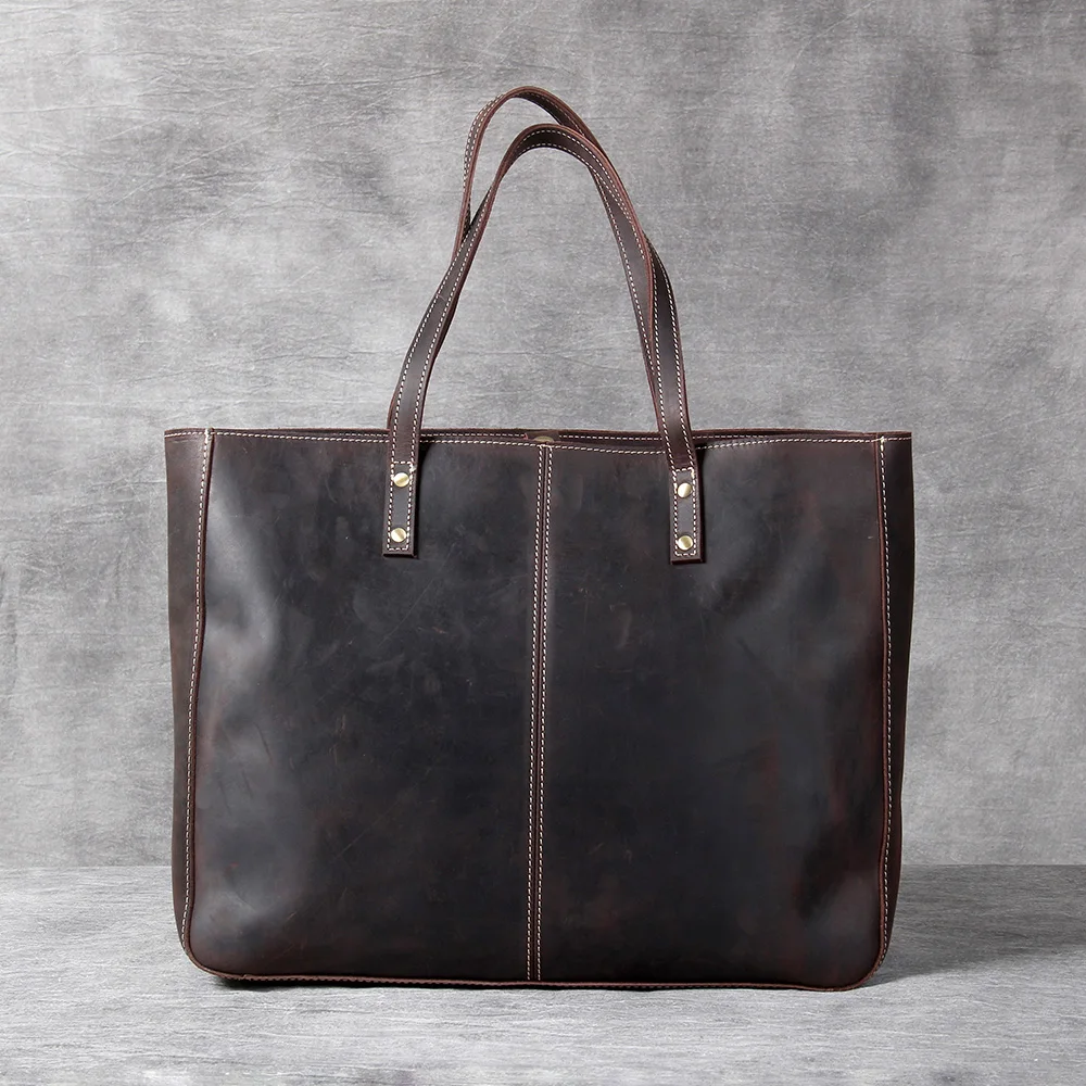 S.WORKER Vollnarbenleder Vintage Schultertasche Große Kapazität Echtleder Laptop-Einkaufstaschen für Frauen – Detail 7