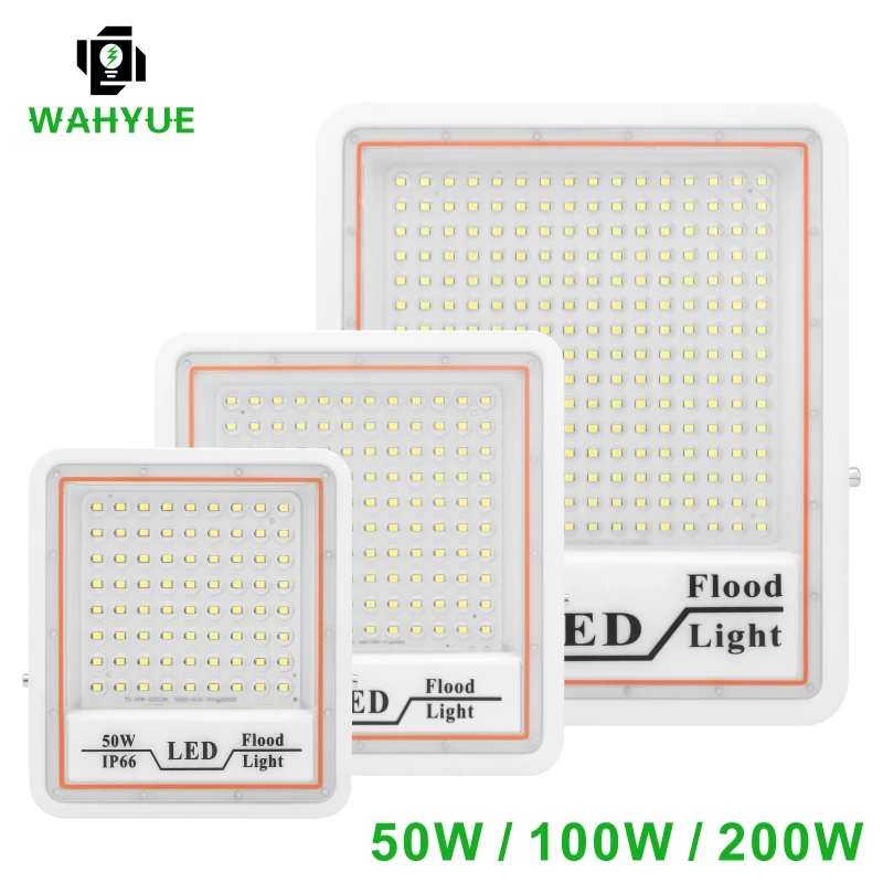 Reflector LED sin parpadeo, luz de inundación de CA 110V, 220V, 200W, 100W, 50W, iluminación exterior, IP66, luces de jardín impermeables, 85-265V