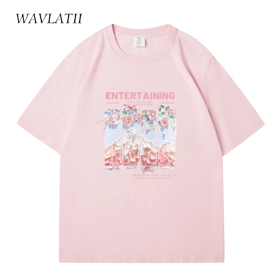 WAVLATII New Women Purple Soft Cotton T shirts Female Green Streetwear Summer Tees Lady Casual Printed Short Sleeve Tops WT2330