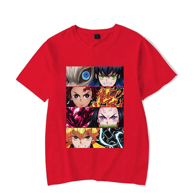 Hot Anime Kamado Tanjirou Kamado Nezuko Hashibira Inosuke Agatsuma Zenitsu Printed T-shirt Women Men Tees Round Neck T-shirt