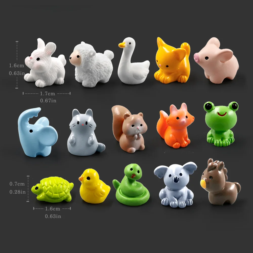 20Pcs Squirrel Elephant Dinosaurs Dolphin Rabbit Turtle Koala Duck Frog Figurine Miniature Fairy Garden Decoration Accessories