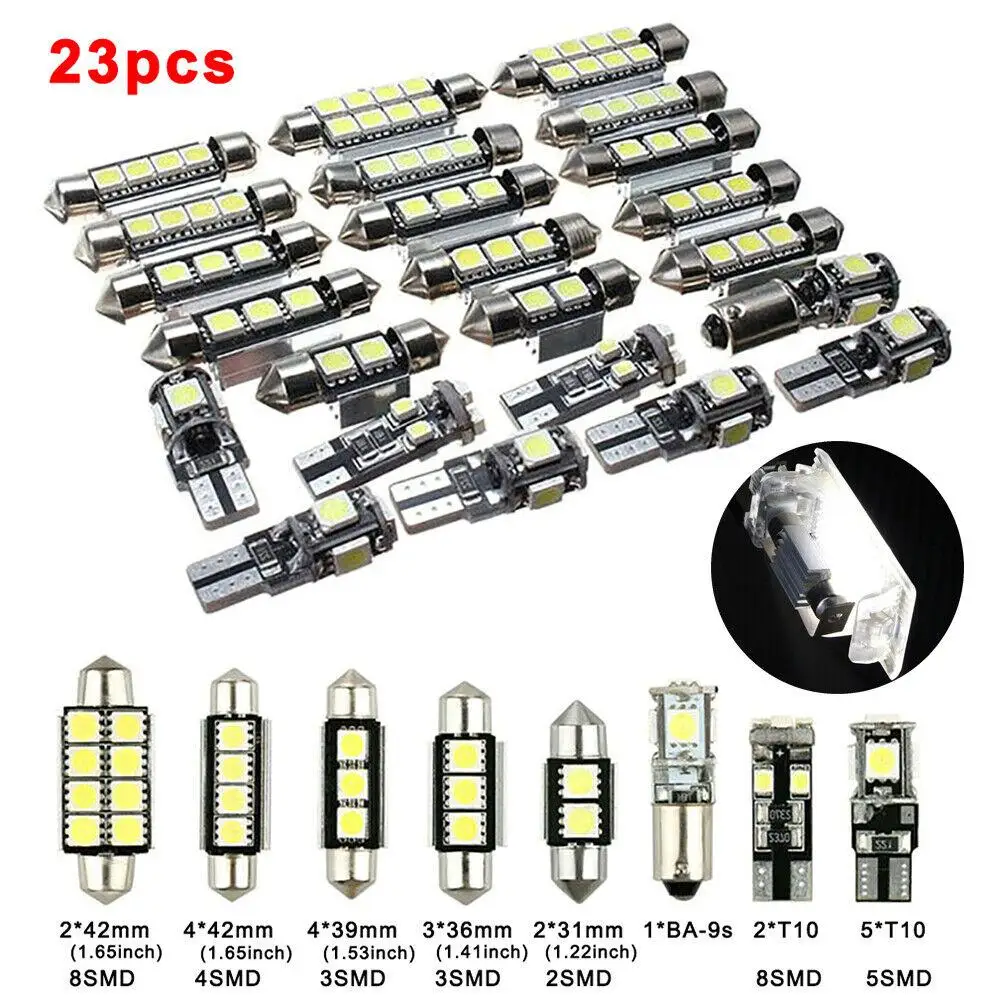 23pcs Led Car Light Bulb T10 Interior Map Dome Trunk License Plate Lamps Kit Ultra-thin Shape White Lights