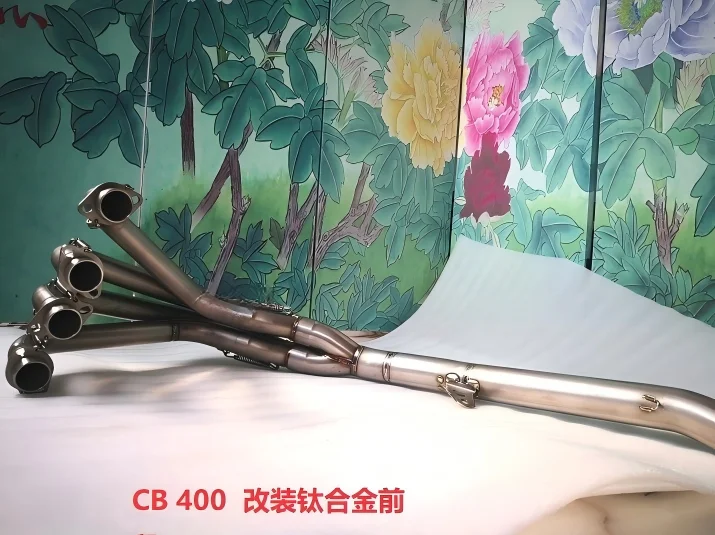 Picture 6: For CB400 Modified Titanium Exhaust System-Silver/Blue Front Section Muffler