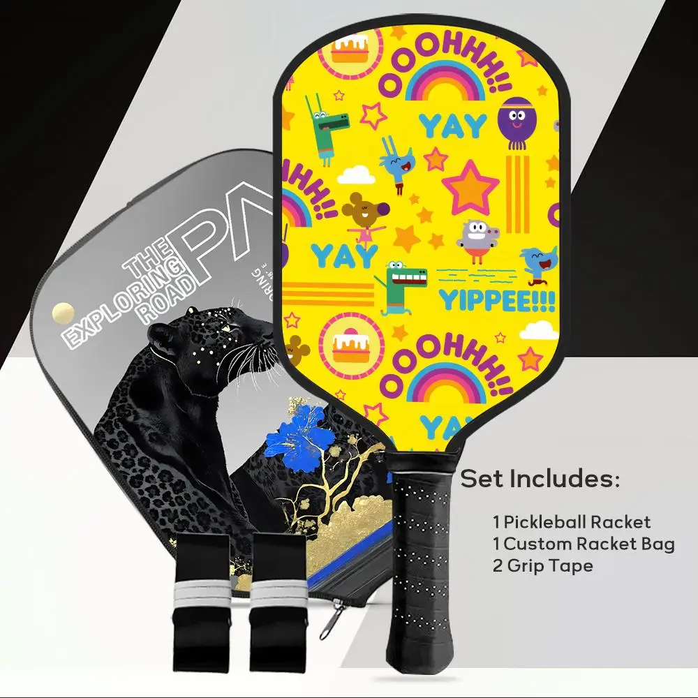 Cartoon H-Hey Duggees Cute Pickleball Paddle Fiberglass Lightweight 13MM Honeycomb Core Power&Spin Racket with Bag Grip Tape Cartoon H-Hey Duggees Cute Pickleball Paddle Fiberglass Lightweight 13MM Honeycomb Core Power&Spin Racket with Bag Grip Tape