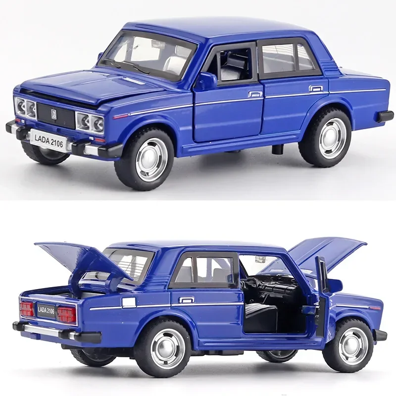 1/32 Rusland LADA 2106 Diecast Model Auto Metalen Auto Met Te Openen Deur Pull Back Functie Muziek Licht Kids Gift speelgoed