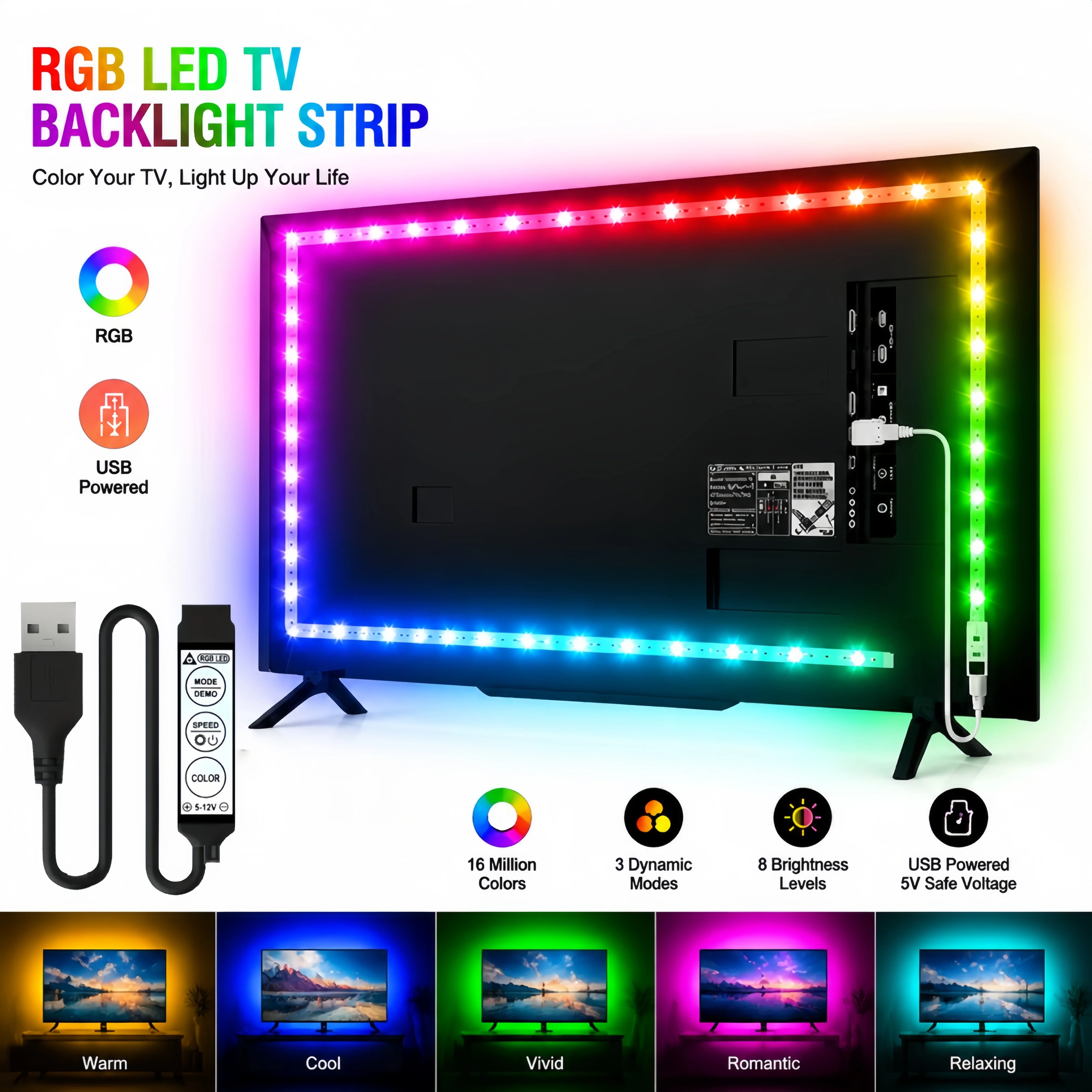 Led Lights for TV 3 Key Control Led Strip USB 5V Tape Lights for TV Backlight Home Party Decoration Flexible Ribbon