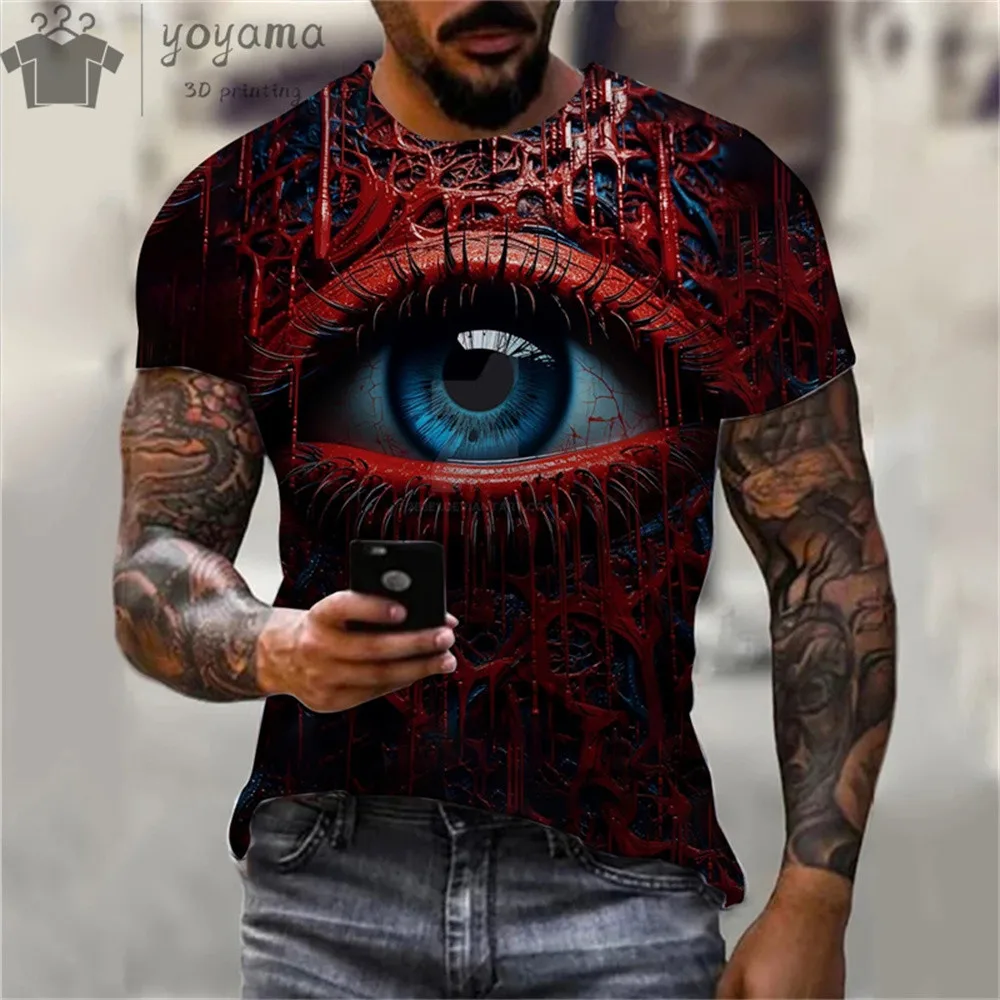 Zomer Mode Nieuwe 3d Eye Abstract Patroon Heren Kleding T-Shirts Voor Mannen O-hals Oversized T-Shirt Man Korte Mouw T-Shirt