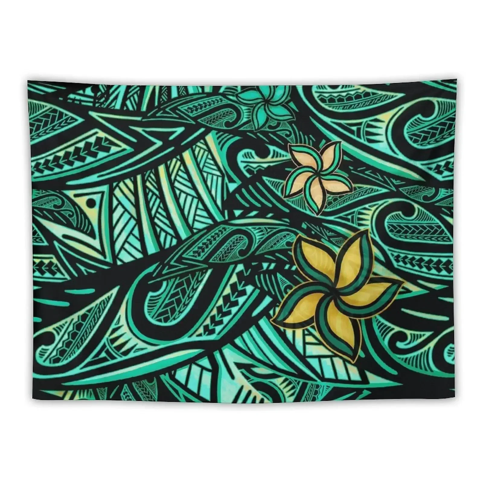 Samoan - Polynesian - Hawaiian Teal Tribal 1503 Tapestry Wallpapers Home Decor Wall Mural Tapestry