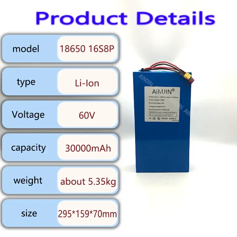 بطارية ليثيوم أيون جديدة 60 فولت 30 أمبير في الساعة 18650 16S8P عالية الطاقة مناسبة لدراجة نارية سكوتر استبدال البطارية مقابس متعددة للاختيار من بينها