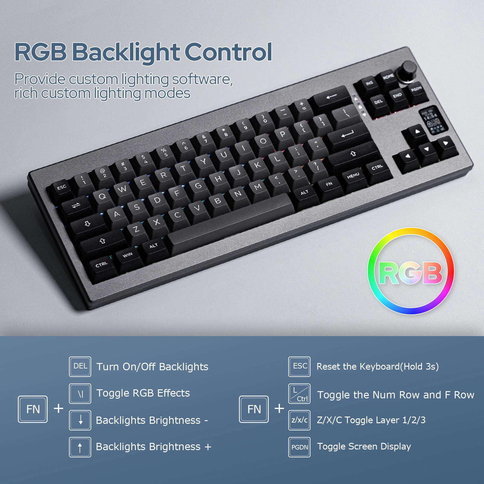 EPOMAKER Shadow-X Gasket Hot Swappable 2.4ghz/Bluetooth/USB-C Wired Wireless Mechanical Keyboard with Screen for Gaming/ Office