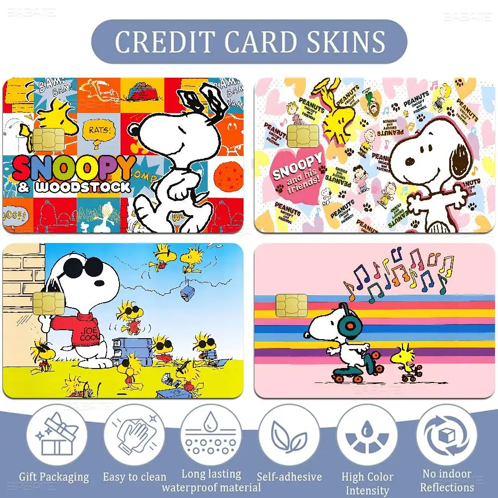 Cartoon S-Snoopys Credit Card Skin Stickers No Adhesive Residue Water Proof For VISA Credit Card Subway Access Card