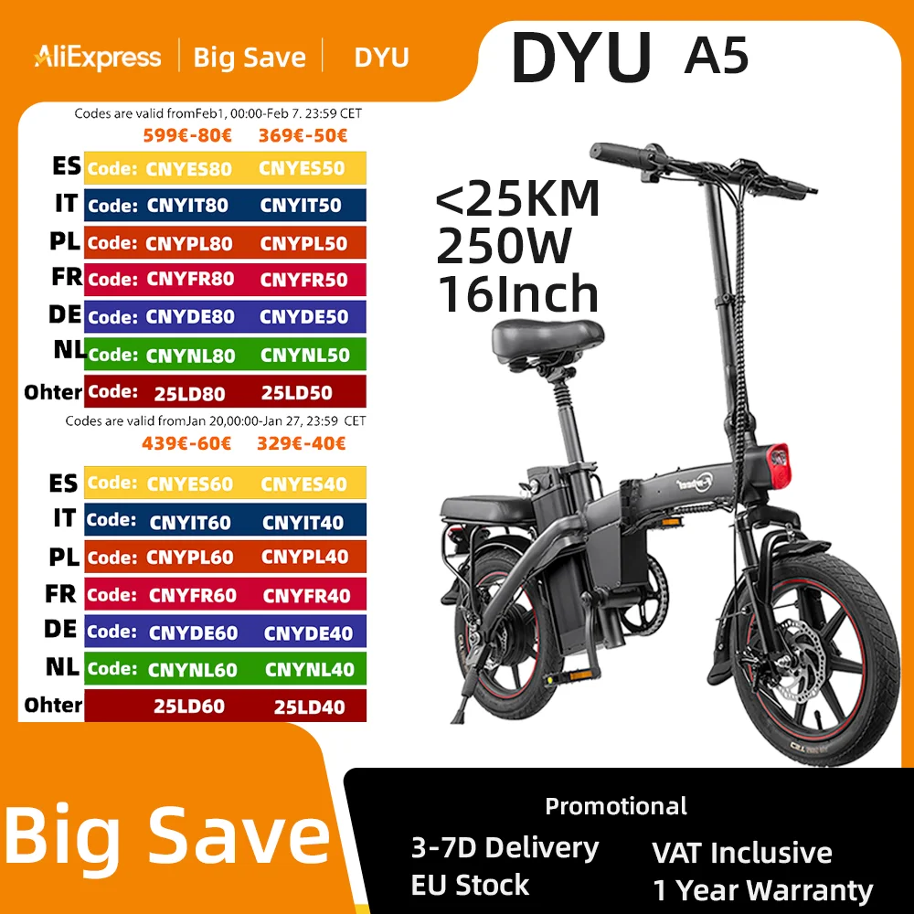 DYU A5 Folding Ebike 350W Motor 48V7.5AH Removable Battery City Electric Bike Adult 14-inch Tire Aluminum Alloy Electric Bicycle