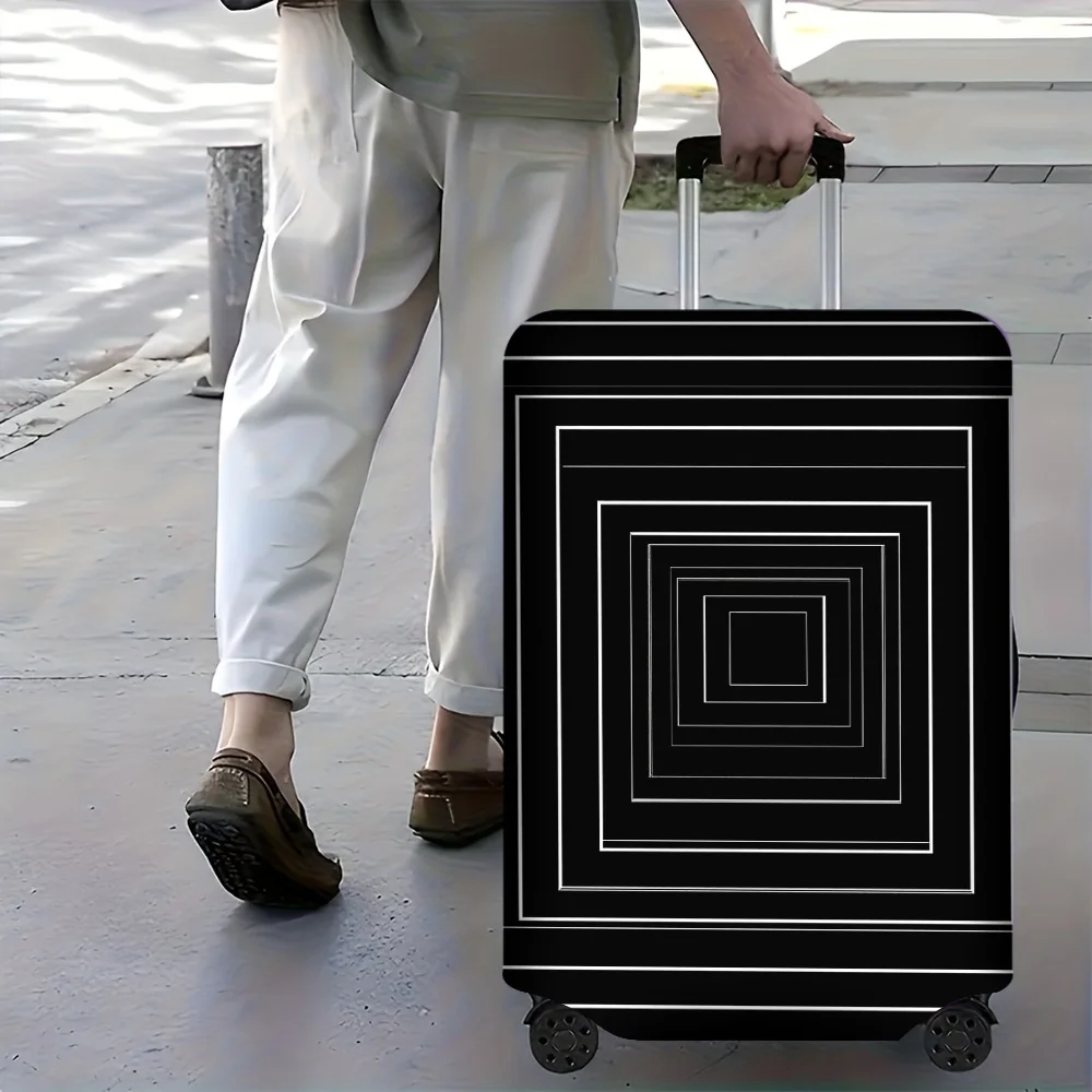 

1 PC Black and White Concentric Square luggage cover for luggage sizes 18-32 inches; simple and resilient travel accessories