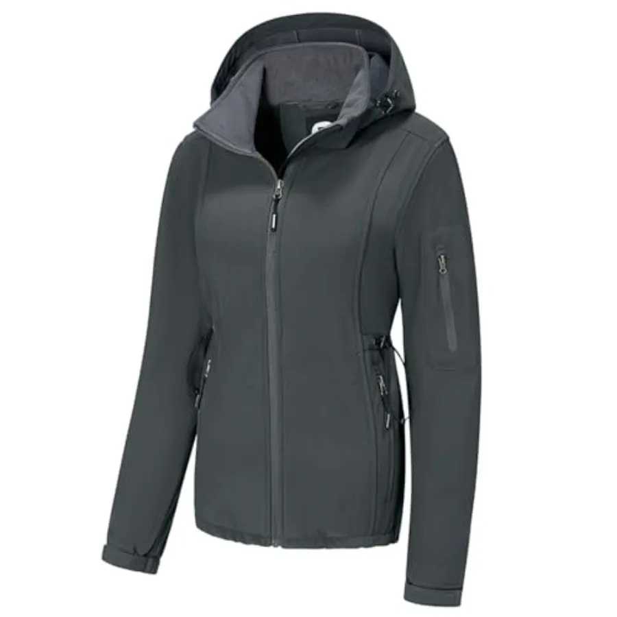 

FARVALUE Women's Softshell Jacket Waterproof Lightweight Warm Windbreaker with Removable Hood Fleece Lined for Outdoor Hiking