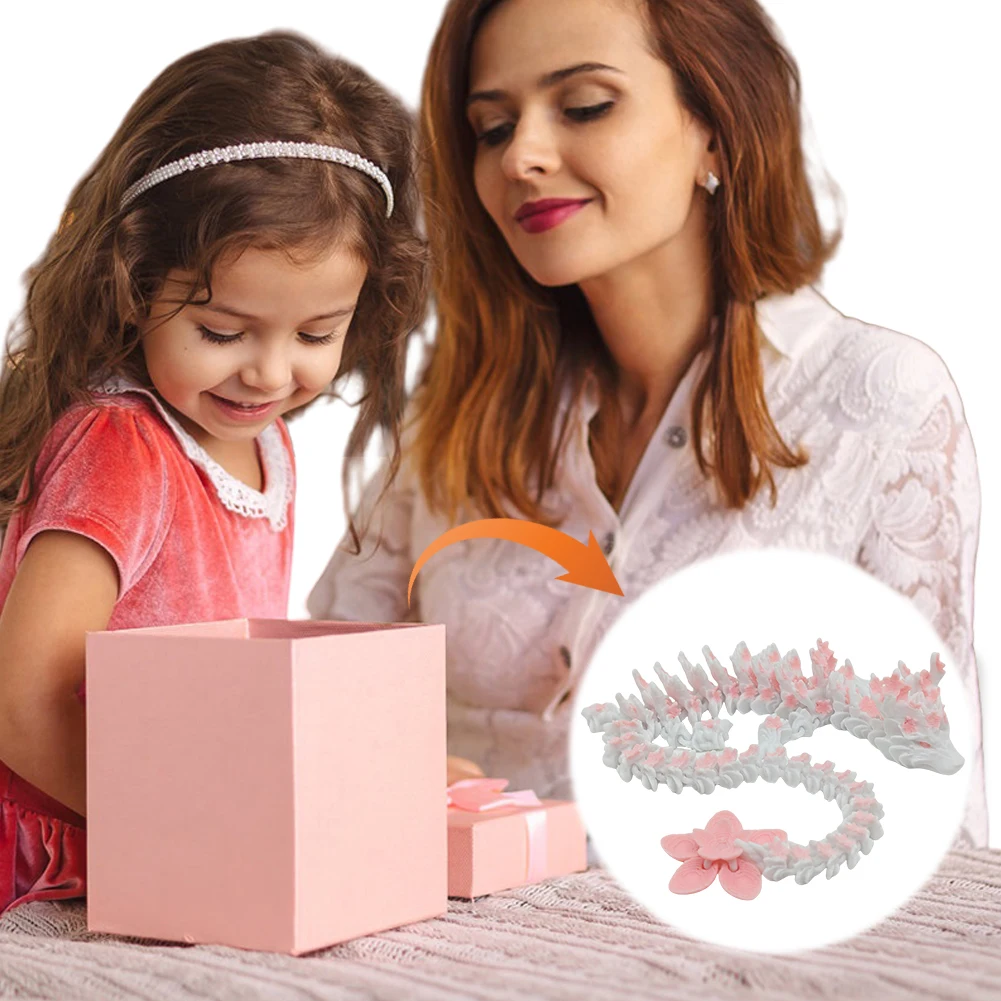 

3D Printed Crystal Dragon Flexible Joints Dragon Figurine Cherry Blossom Dragon Executive Desk Toys Birthday Gift for Boys