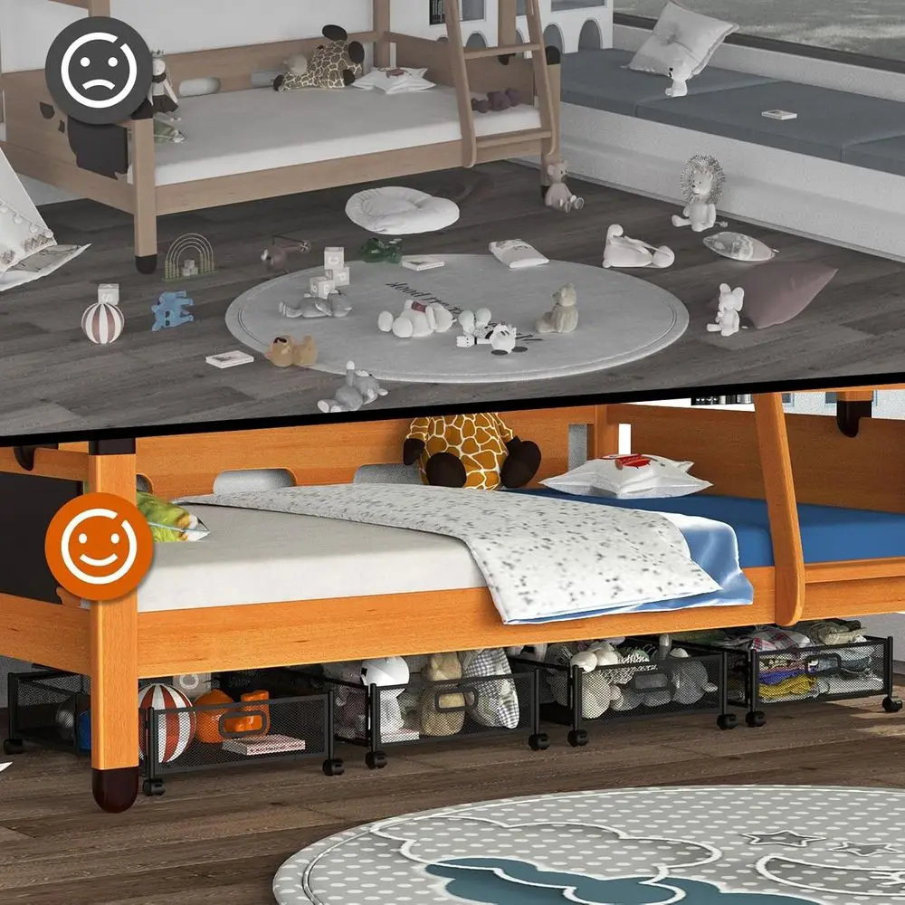 عبوة من صناديق تخزين تحت السرير قابلة للطي مع أغطية وعجلات ومقابض للأحذية والملابس والألعاب - أسود