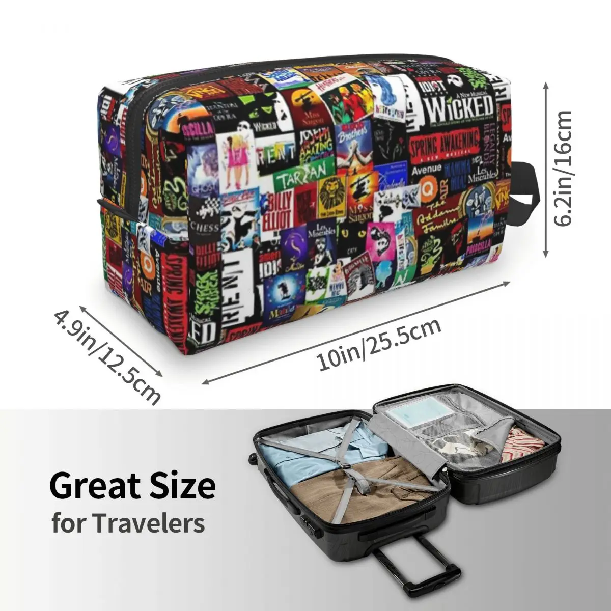 Musicals Collage II Original Travel Cosmetic Bag Makeup Toiletry Organizer Ladies Beauty Storage Dopp Kit