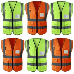 1PC Hi Vis Visibility Vest reflective High Viz Safety With Pockets ID Waistcoat Safety Work Yellow Orange Jacket