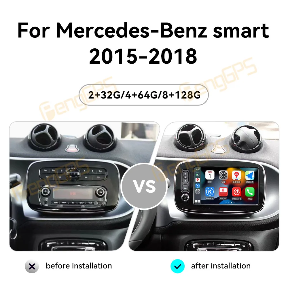For Mercedes Benz Smart 453 Fortwo 2014-2020 Android Car Radio Wireless Carplay Stereo Receiver Autoradio Multimedia Player