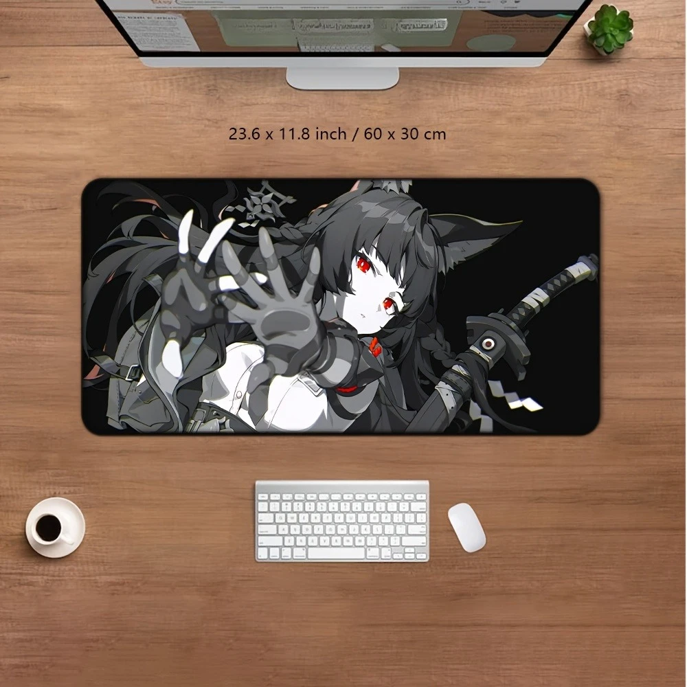 Cool Red Eye Anime Girl Print Large Mouse Pad, Smooth Rubber Desk Mat, Extra Large Gaming Mouse Mat for Home Office