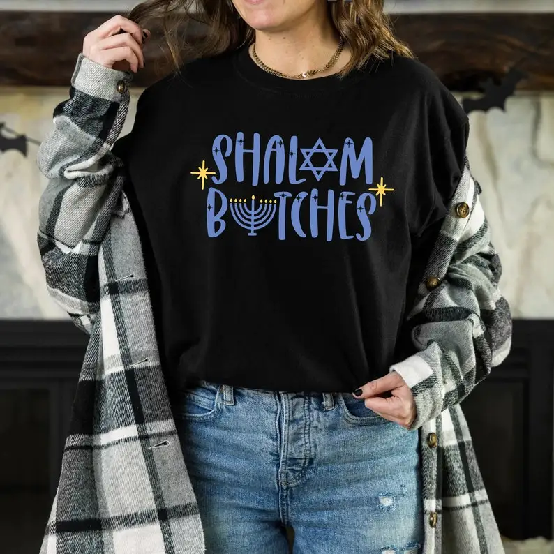 شالوم مضحك شانوكا هانوكا قميص اليهودية هدية عالية الجودة القطن العادية قصيرة الأكمام نمط غير رسمي تي شيرت مطبوع بلايز