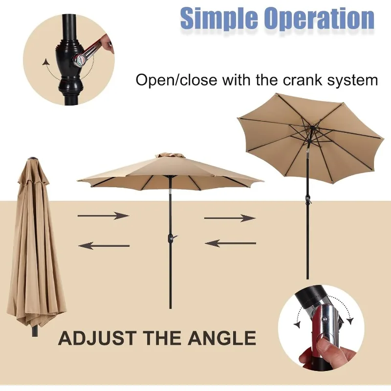 9FT Outdoor Patio Umbrella with Push Button Tilt and Crank,Outdoor Yard/Market Table Umbrella UV Protection & Waterproof