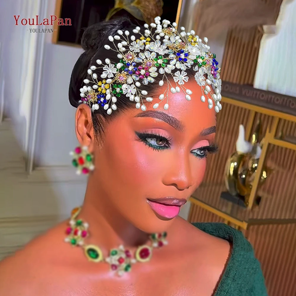 

TOPQUEEN Роскошная свадебная повязка для волос с жемчугом для невесты, головной убор, женские аксессуары для волос для банкета и вечеринки, свадебный головной убор ручной работы HP933